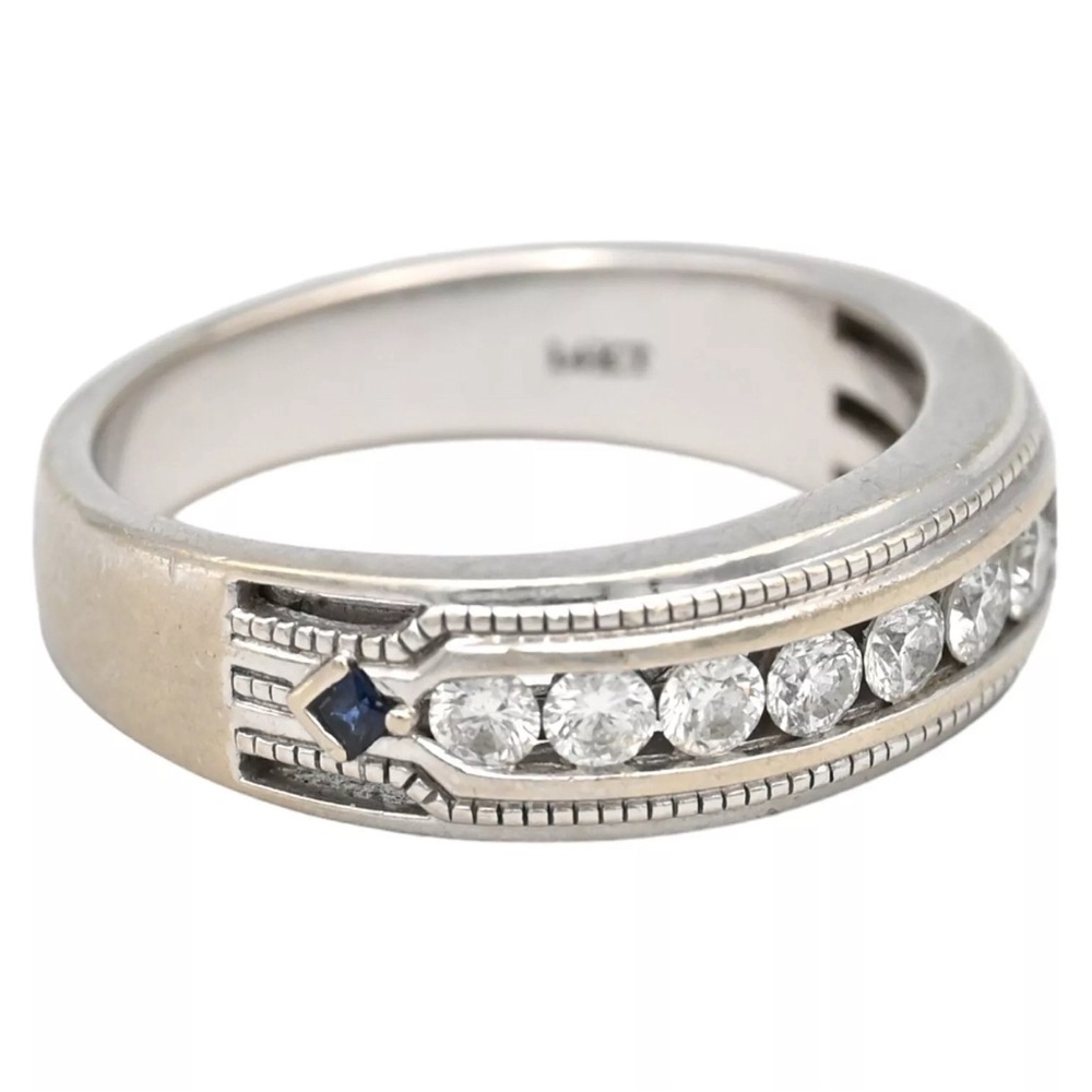 Vera Wang LOVE Collection 14K White Gold 1CT Diamond Blue Sapphire Size 10 - Picture 6 of 7